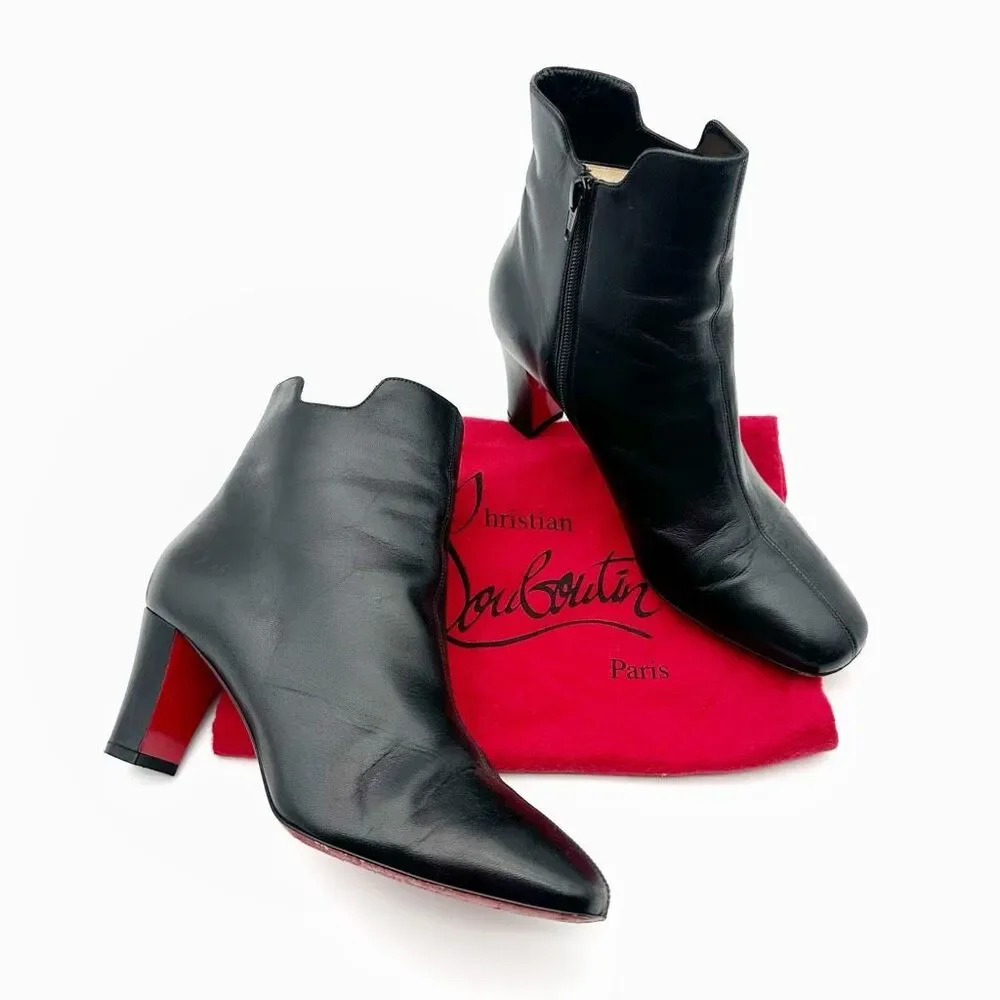 CHRISTIAN LOUBOUTIN Tiagada Black Leather Ankle Boots Size 39.5 US 9